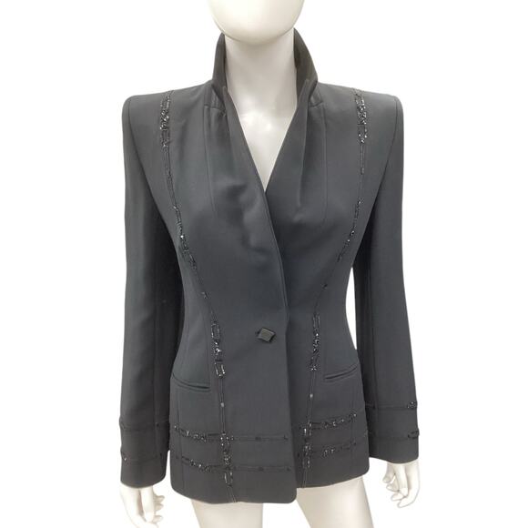 Badgley Mischka Blazer Women’s SZ 6 Beaded Design Beautifully Structured Black - Picture 4 of 7